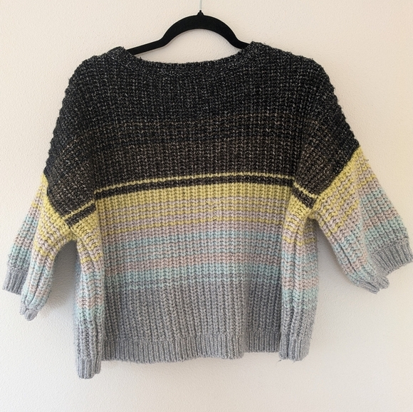 Victoria Secret Gray/Yellow/Black Sweater Womens M Chunky Crop Y2K Cotton/Wool - Picture 4 of 10
